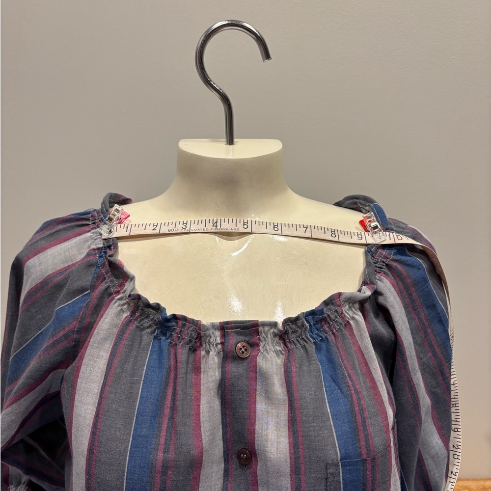 Striped Women's Blouse with Ruffle Neckline - Picture 13 of 13
